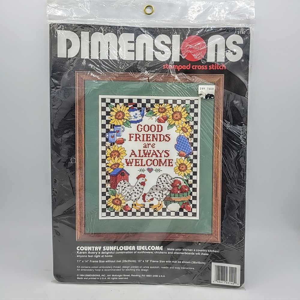 Dimensions Stamped Cross Stitch Country Sunflower Chicken Karen Avery 1994 Vtg